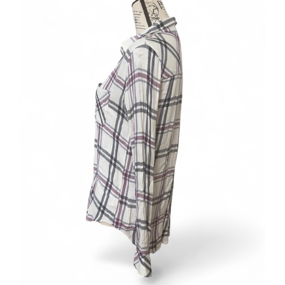 Rails Hunter Plaid Button Down Shirt Small Chico Petit White Purple Black‎ EUC - Picture 2 of 10